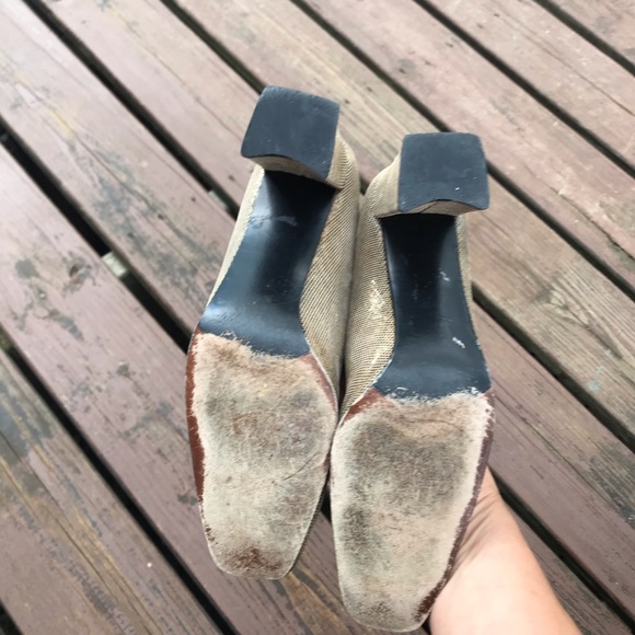 Stuart Weitzman Snake Print Heels Block Heel Gold & Brown Size 7 - Picture 10 of 16